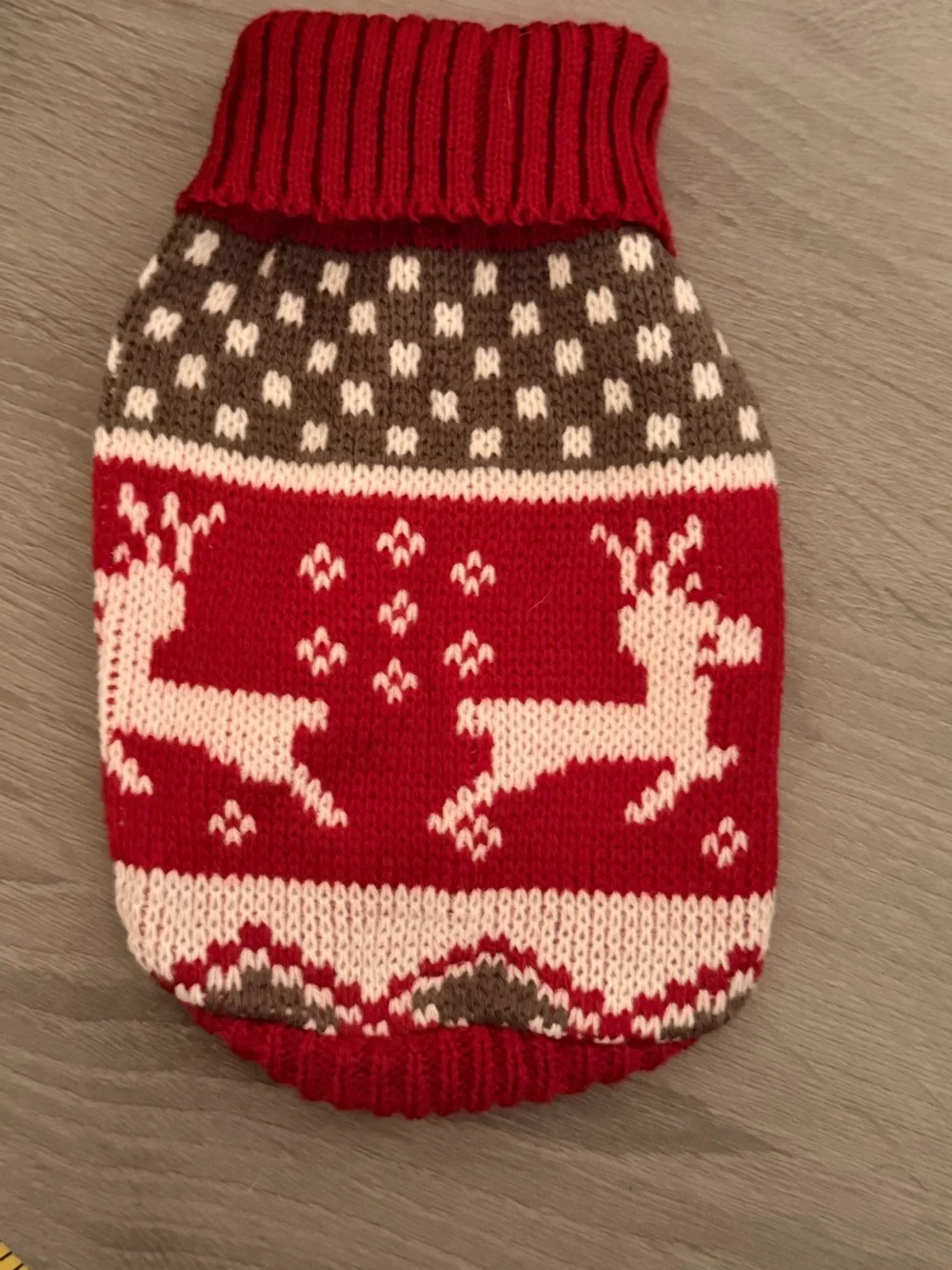 Festive Red and White Reindeer Knit Dog or Cat Pet Sweater.